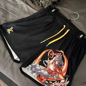 Black Graphic Athletic Shorts with Yellow Drawstring
